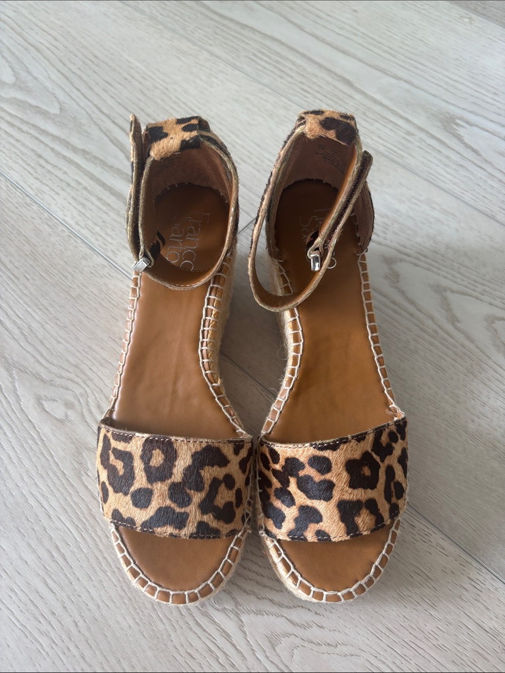 Franco Sarto Leopard Print Espadrille Sandals in Tan and Black
